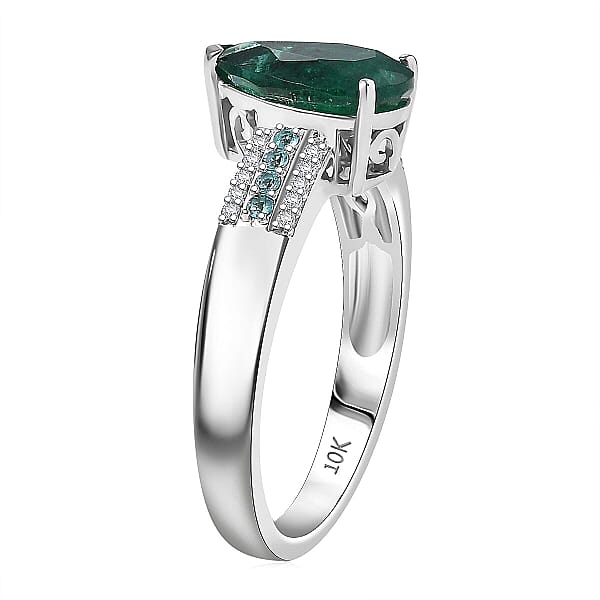 Shop Lc Luxoro AAA Premium Emerald Paraiba Tourmaline And Diamond I2 2.40 Ctw Ring In 10K White Gold