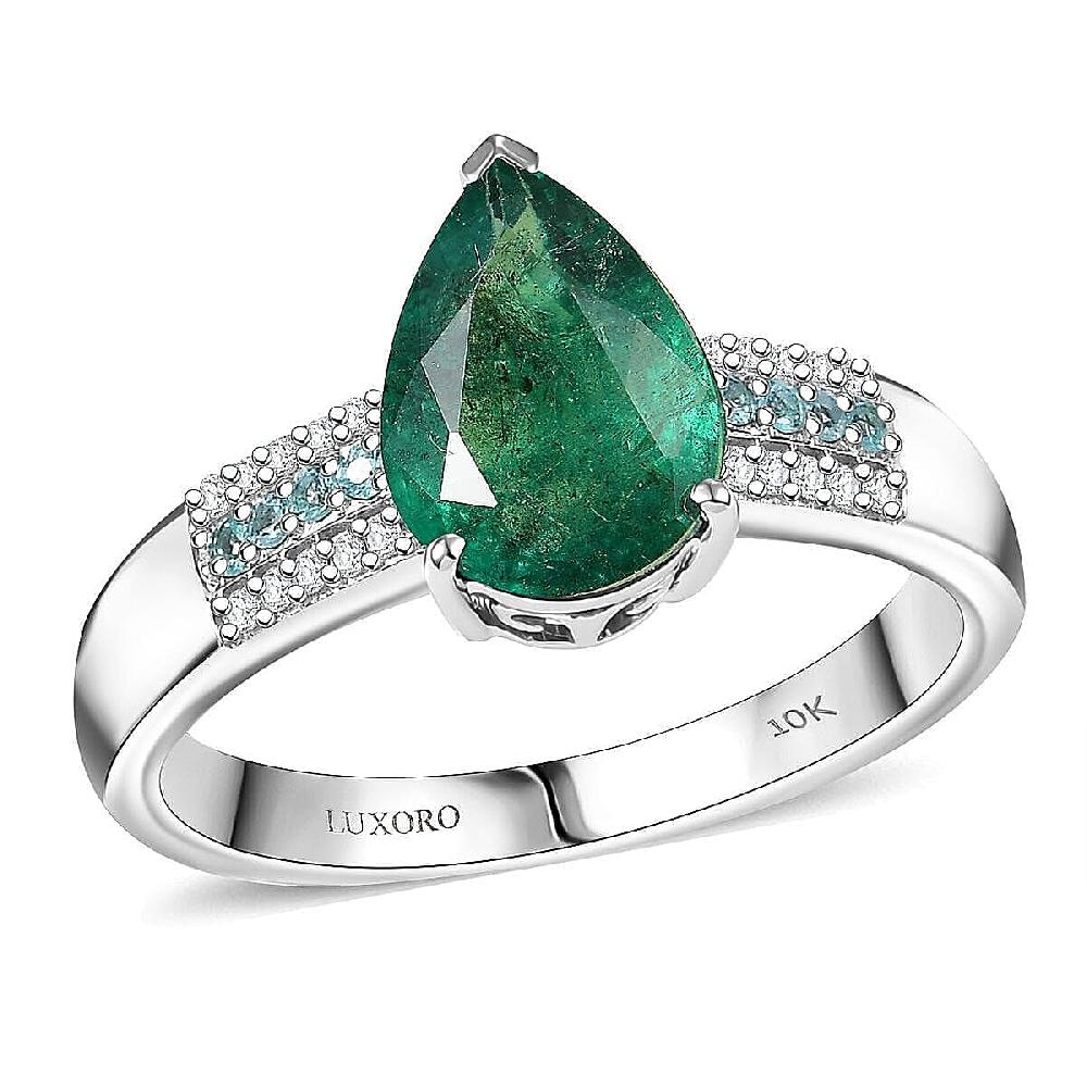 shop lc Luxoro AAA Premium Emerald Paraiba Tourmaline and Diamond I2 2.40 ctw Ring in 10K White Gold