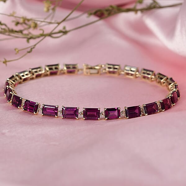 Shop Lc Luxoro AAA Radiant Ember Garnet 18.00 Ctw Tennis Bracelet In 10K Yellow Gol (7.25 In)