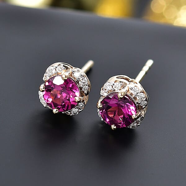 Shop Lc Luxoro AAA Radiant Ember Garnet And G-H I2 Diamond 1.27 Ctw Earrings In 10K Yellow Gold