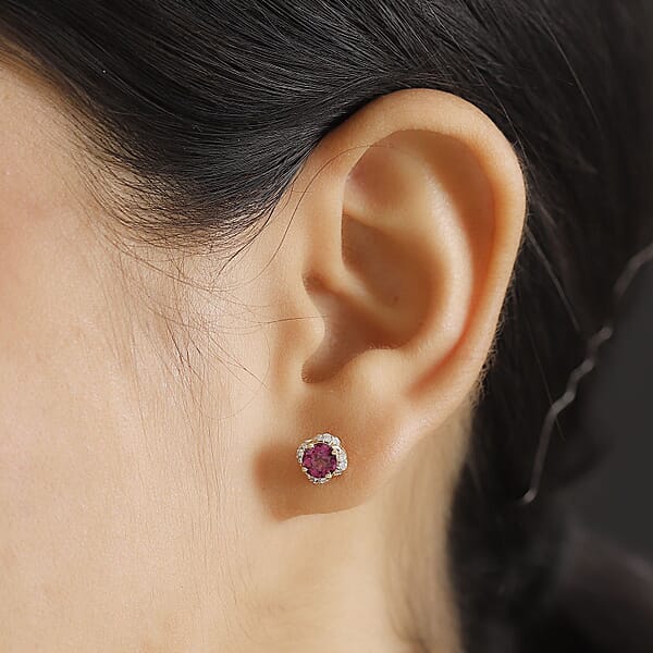 Shop Lc Luxoro AAA Radiant Ember Garnet And G-H I2 Diamond 1.27 Ctw Earrings In 10K Yellow Gold