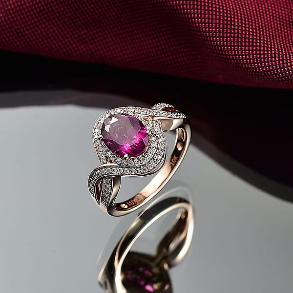 Shop Lc Luxoro AAA Radiant Ember Garnet And G-H I2 Diamond 2.25 Ctw Flamebend Ring In 10K Rose Gold 4.35 Grams