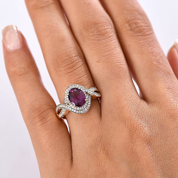 Shop Lc Luxoro AAA Radiant Ember Garnet And G-H I2 Diamond 2.25 Ctw Flamebend Ring In 10K Rose Gold 4.35 Grams