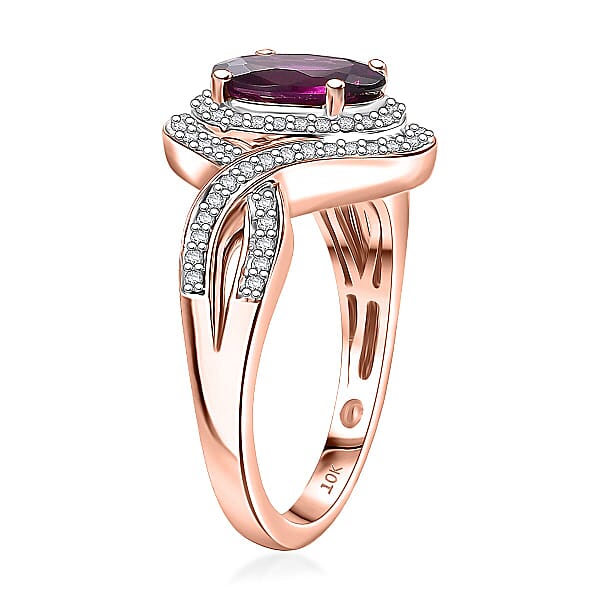 Shop Lc Luxoro AAA Radiant Ember Garnet And G-H I2 Diamond 2.25 Ctw Flamebend Ring In 10K Rose Gold 4.35 Grams