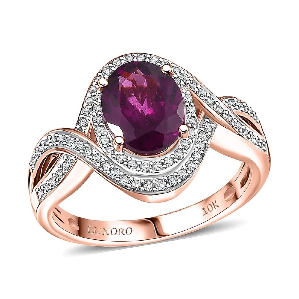 shop lc Luxoro AAA Radiant Ember Garnet and G-H I2 Diamond 2.25 ctw Flamebend Ring in 10K Rose Gold 4.35 Grams