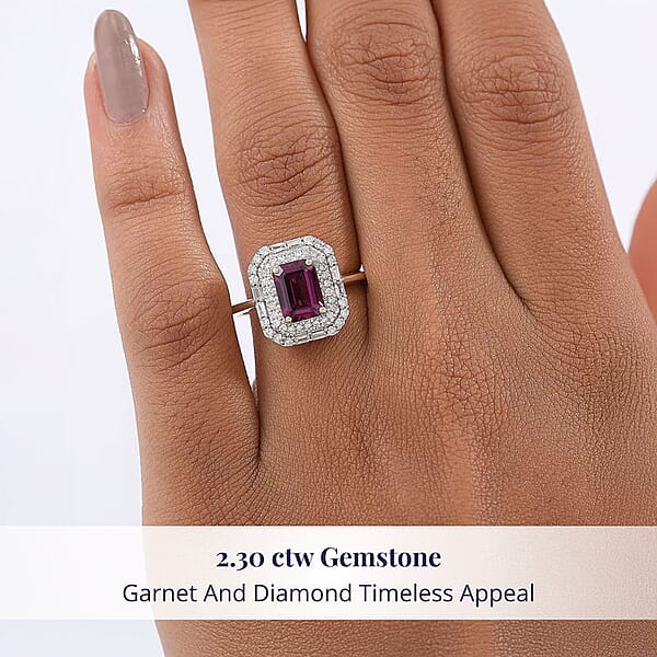 Shop Lc Luxoro AAA Radiant Ember Garnet And G-H I2 Diamond 2.30 Ctw Art Deco Ring In 10K Yellow Gold