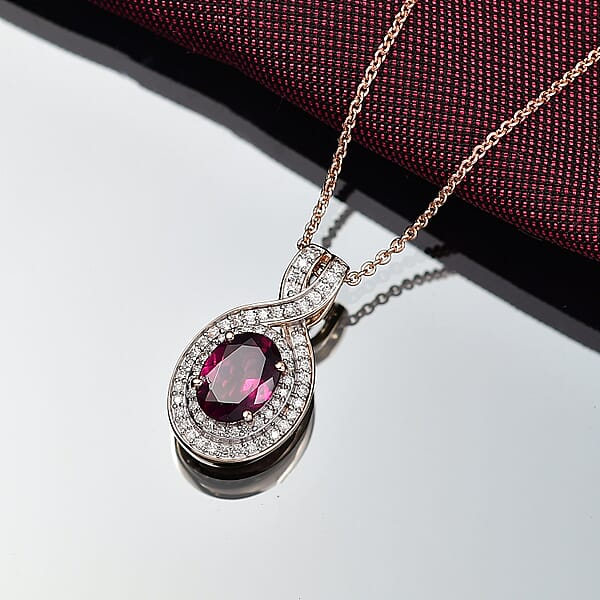 Shop Lc Luxoro AAA Radiant Ember Garnet And G-H I2 Diamond 1.70 Ctw Flamebend Pendant Necklace 20 Inches In 10K Rose Gold