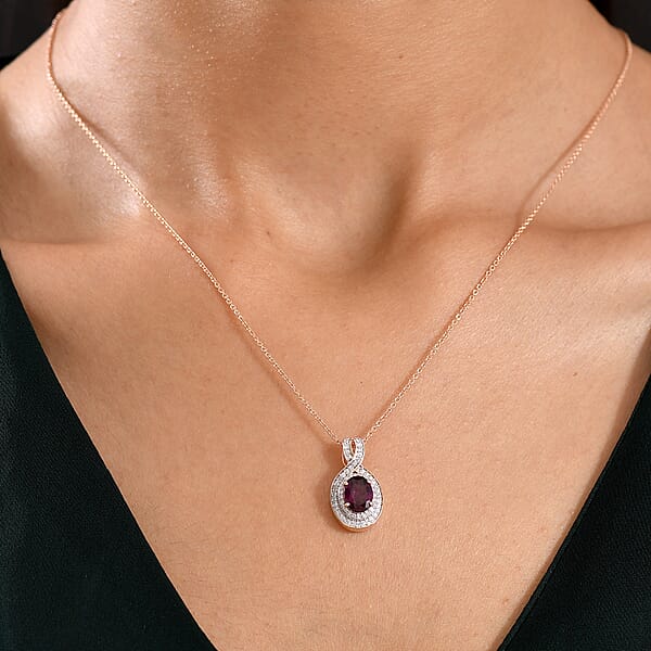 Shop Lc Luxoro AAA Radiant Ember Garnet And G-H I2 Diamond 1.70 Ctw Flamebend Pendant Necklace 20 Inches In 10K Rose Gold