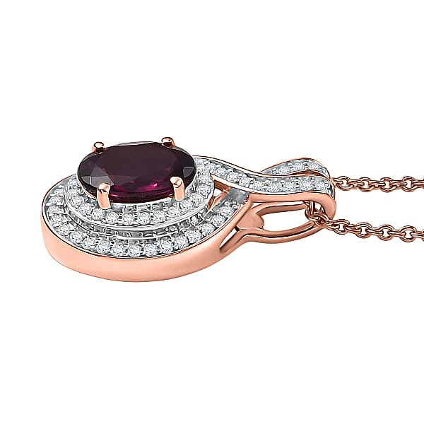 Shop Lc Luxoro AAA Radiant Ember Garnet And G-H I2 Diamond 1.70 Ctw Flamebend Pendant Necklace 20 Inches In 10K Rose Gold