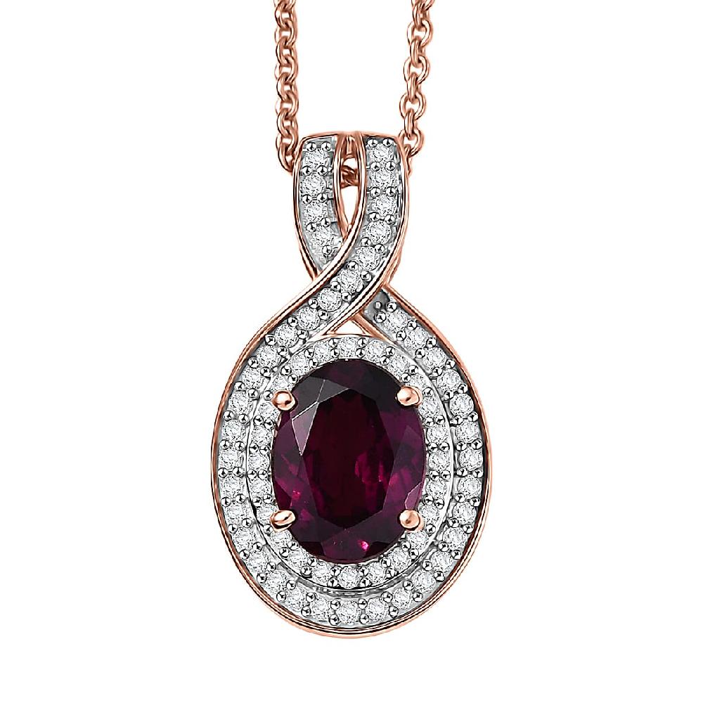 shop lc Luxoro AAA Radiant Ember Garnet and G-H I2 Diamond 1.70 ctw Flamebend Pendant Necklace 20 Inches in 10K Rose Gold