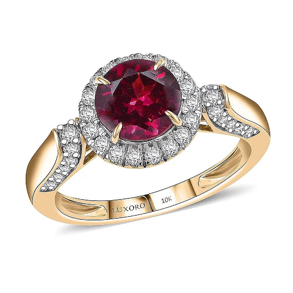 shop lc Luxoro AAA Radiant Ember Garnet and G-H I2 Diamond 2.14 ctw Ring in 10K Yellow Gold