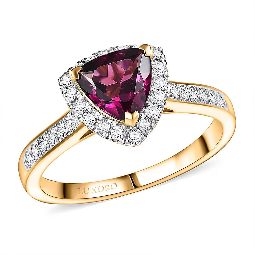 shop lc Luxoro AAA Radiant Ember Garnet and G-H I2 Diamond 1.65 ctw Ring in 10K Yellow Gold