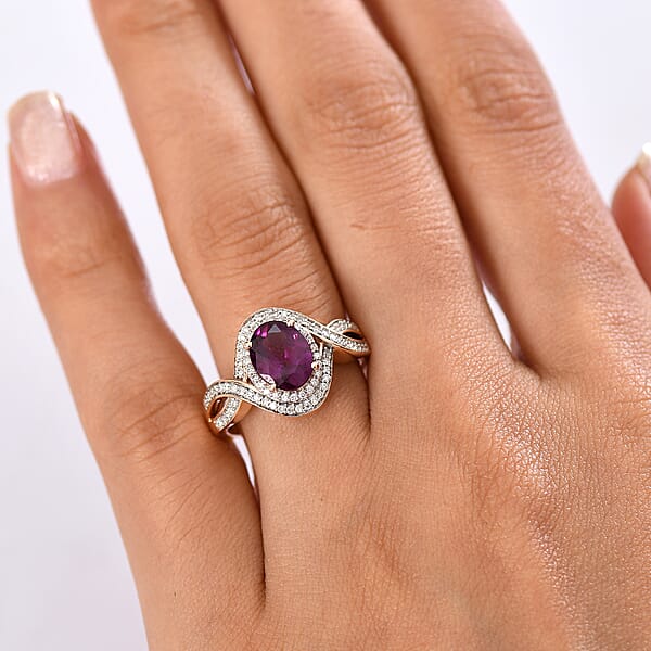Shop Lc Luxoro AAA Radiant Ember Garnet And G-H I2 Diamond 2.25 Ctw Flamebend Ring In 10K Rose Gold 4.35 Grams