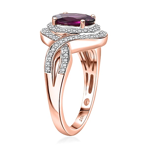 Shop Lc Luxoro AAA Radiant Ember Garnet And G-H I2 Diamond 2.25 Ctw Flamebend Ring In 10K Rose Gold 4.35 Grams