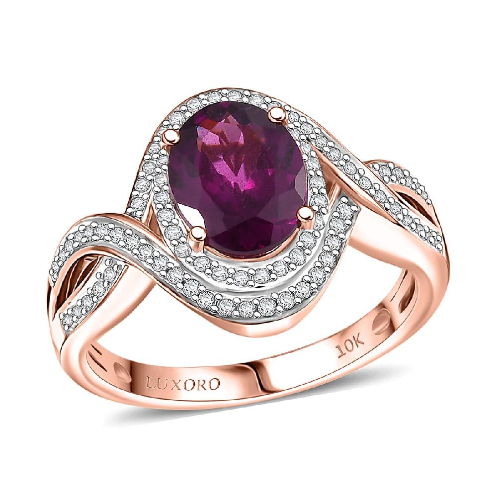 shop lc Luxoro AAA Radiant Ember Garnet and G-H I2 Diamond 2.25 ctw Flamebend Ring in 10K Rose Gold 4.35 Grams