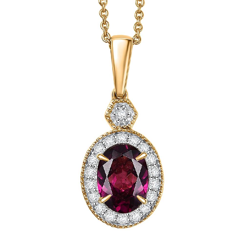 shop lc Luxoro AAA Radiant Ember Garnet and G-H I2 Diamond 1.65 ctw Pendant Necklace in 10K Yellow Gold 20 Inches