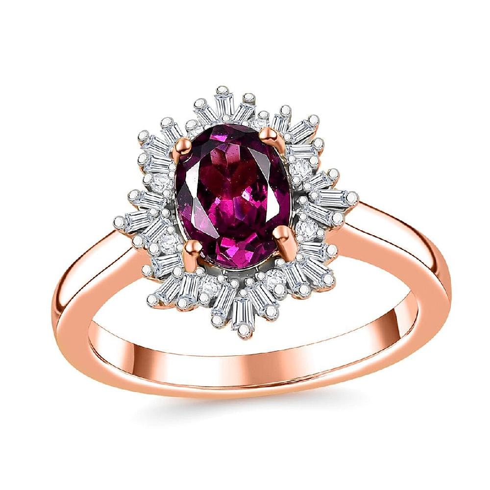 shop lc Luxoro AAA Radiant Ember Garnet and G-H I2 Diamond 1.70 ctw Snowflake Ring in 10K Rose Gold