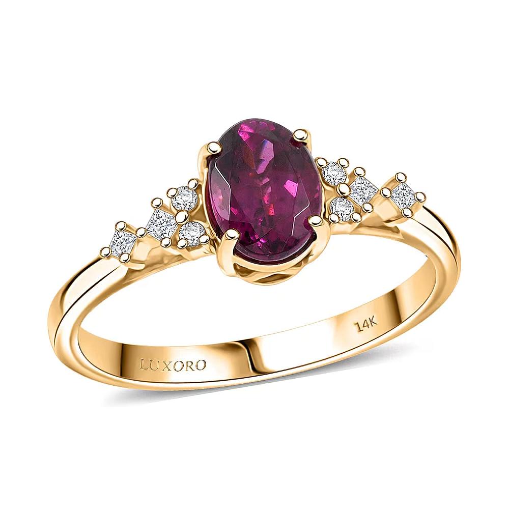 shop lc Luxoro AAA Radiant Ember Garnet and I2 Diamond 1.80 ctw Ring in 14K Yellow Gold