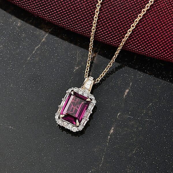 Shop Lc Luxoro AAA Radiant Ember Garnet And I2 Diamond 2.11 Ctw Pendant Necklace In 10K Yellow Gold 20 Inches