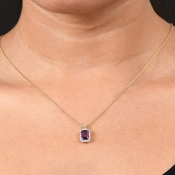 Shop Lc Luxoro AAA Radiant Ember Garnet And I2 Diamond 2.11 Ctw Pendant Necklace In 10K Yellow Gold 20 Inches