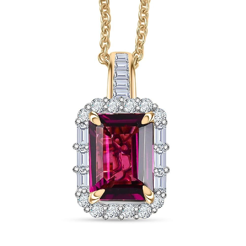 shop lc Luxoro AAA Radiant Ember Garnet and I2 Diamond 2.11 ctw Pendant Necklace in 10K Yellow Gold 20 Inches