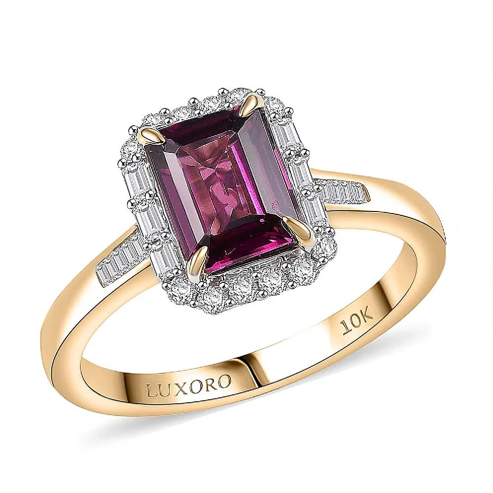 shop lc Luxoro AAA Radiant Ember Garnet and I2 Diamond 2.15 ctw Ring in 10K Yellow Gold