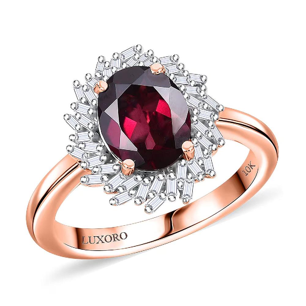 shop lc Luxoro AAA Radiant Ember Garnet and I2 Diamond 2.45 ctw Fire and Grace Ring in 10K Rose Gold