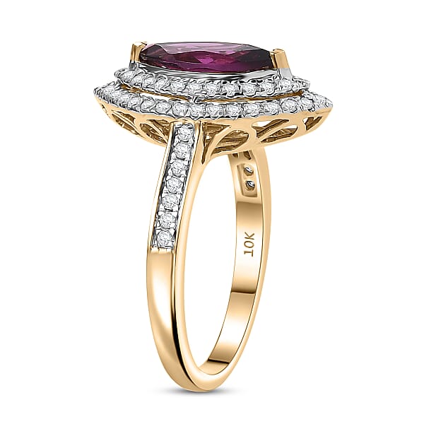 Shop Lc Luxoro AAA Radiant Ember Garnet And I2 Diamond 2.54 Ctw Ring In 10K Yellow Gold
