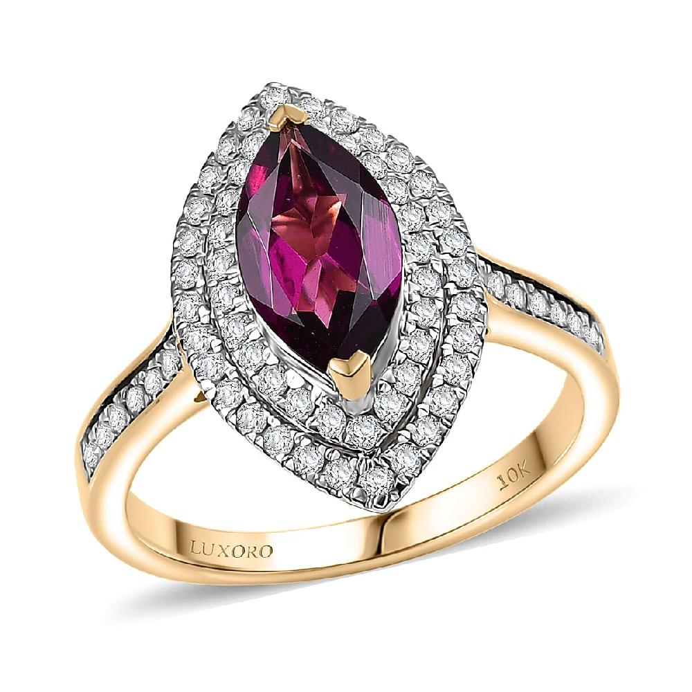 shop lc Luxoro AAA Radiant Ember Garnet and I2 Diamond 2.54 ctw Ring in 10K Yellow Gold