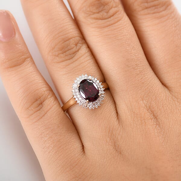 Shop Lc Luxoro AAA Radiant Ember Garnet And I2 Diamond 2.70 Ctw Crown Jewel Ring In 10K Yellow Gold