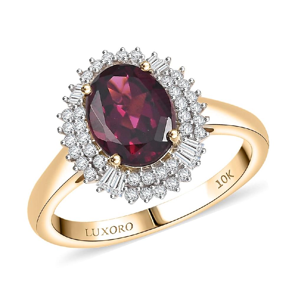 shop lc Luxoro AAA Radiant Ember Garnet and I2 Diamond 2.70 ctw Crown Jewel Ring in 10K Yellow Gold