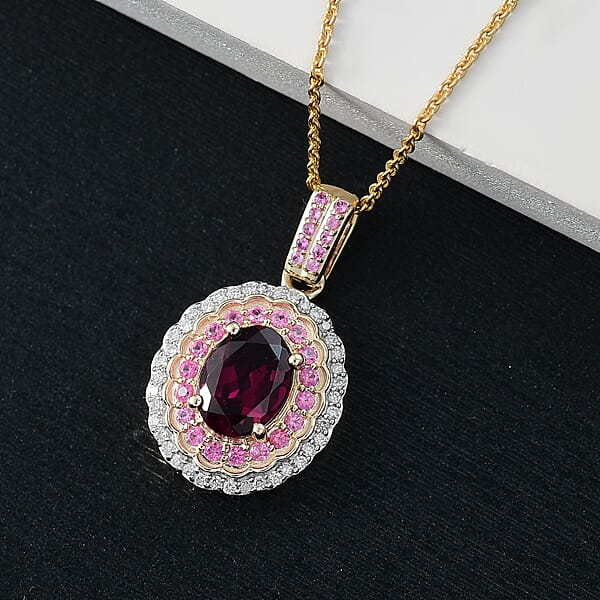 Shop Lc Luxoro AAA Radiant Ember Garnet Madagascar Pink Sapphire And I1 Diamond 1.85 Ctw Blush & Bloom Pendant Necklace In 10K Yellow Gold 20 Inches