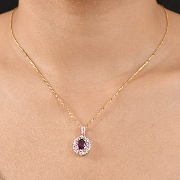 Shop Lc Luxoro AAA Radiant Ember Garnet Madagascar Pink Sapphire And I1 Diamond 1.85 Ctw Blush & Bloom Pendant Necklace In 10K Yellow Gold 20 Inches