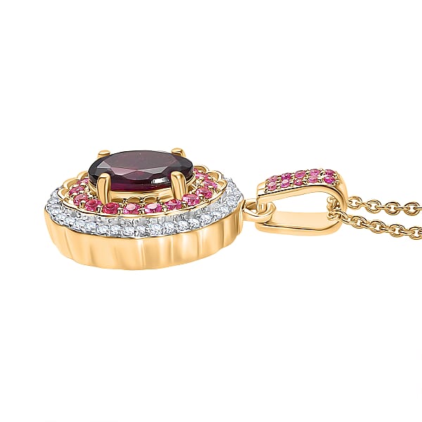 Shop Lc Luxoro AAA Radiant Ember Garnet Madagascar Pink Sapphire And I1 Diamond 1.85 Ctw Blush & Bloom Pendant Necklace In 10K Yellow Gold 20 Inches
