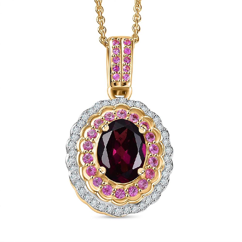 shop lc Luxoro AAA Radiant Ember Garnet Madagascar Pink Sapphire and I1 Diamond 1.85 ctw Blush & Bloom Pendant Necklace in 10K Yellow Gold 20 Inches