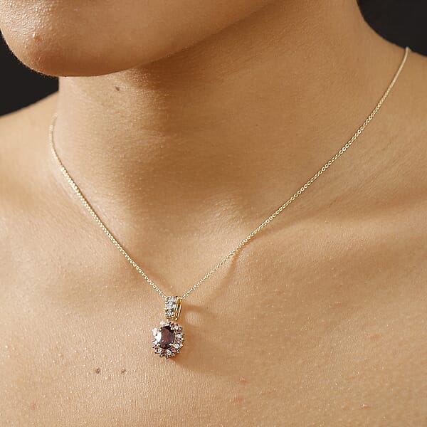 Shop Lc Luxoro AAA Radiant Ember Garnet Padparadscha Sapphire Natural Champagne And White Diamond I2 1.90 Ctw Royal Bloom Pendant Necklace In 10K Yellow Gold 20 Inches