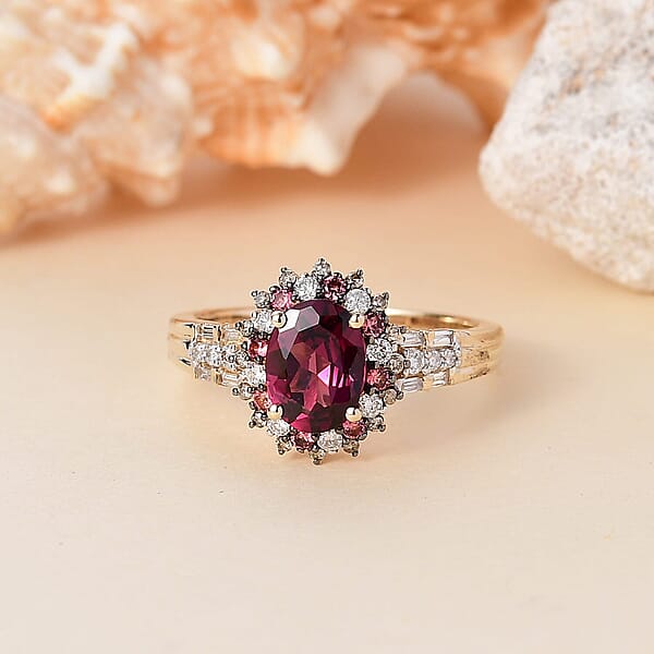 Shop Lc Luxoro AAA Radiant Ember Garnet Padparadscha Sapphire Natural Champagne And White Diamond I2 2.10 Ctw Royal Bloom Ring In 10K Yellow Gold (Size 10.0)