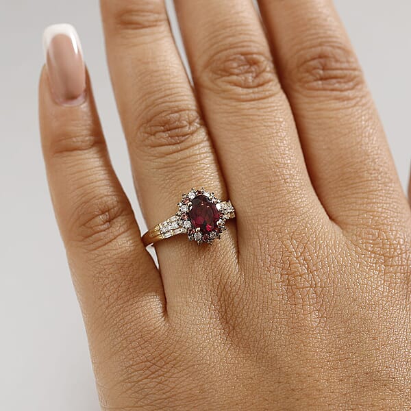 Shop Lc Luxoro AAA Radiant Ember Garnet Padparadscha Sapphire Natural Champagne And White Diamond I2 2.10 Ctw Royal Bloom Ring In 10K Yellow Gold (Size 10.0)