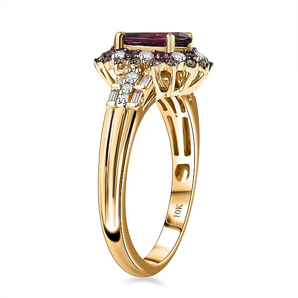 Shop Lc Luxoro AAA Radiant Ember Garnet Padparadscha Sapphire Natural Champagne And White Diamond I2 2.10 Ctw Royal Bloom Ring In 10K Yellow Gold (Size 10.0)