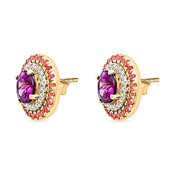 Shop Lc Luxoro AAA Radiant Ember Garnet Padparadscha Sapphire And G-H I2 Diamond 3.60 Ctw Earrings In 10K Yellow Gold