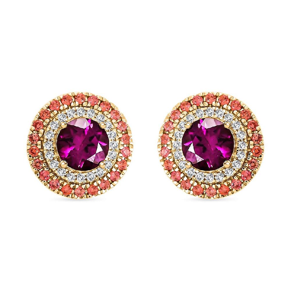 shop lc Luxoro AAA Radiant Ember Garnet Padparadscha Sapphire and G-H I2 Diamond 3.60 ctw Earrings in 10K Yellow Gold