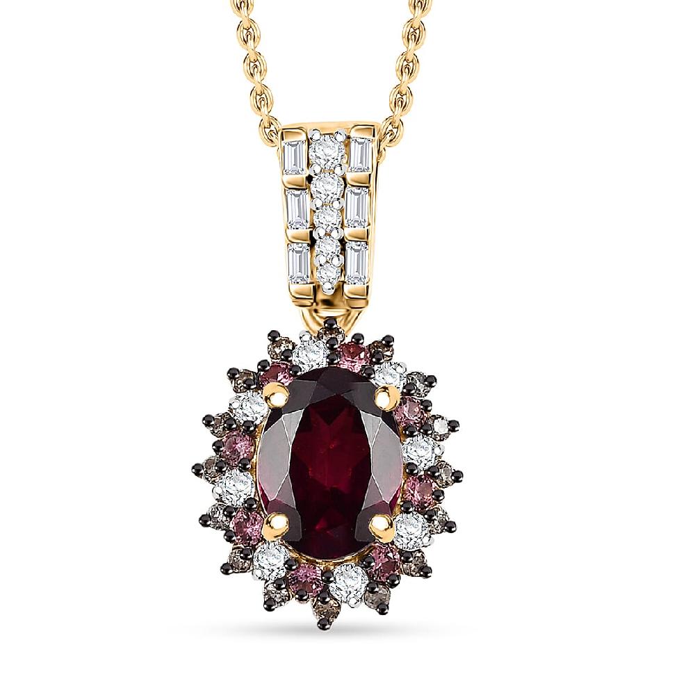 shop lc Luxoro AAA Radiant Ember Garnet Padparadscha Sapphire Natural Champagne and White Diamond I2 1.90 ctw Royal Bloom Pendant Necklace in 10K Yellow Gold 20 Inches