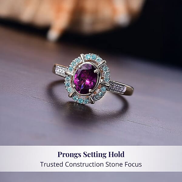 Shop Lc Luxoro AAA Radiant Ember Garnet Paraiba Tourmaline And G-H I2 Diamond 1.75 Ctw Ring In 10K Yellow Gold