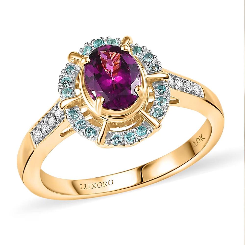 shop lc Luxoro AAA Radiant Ember Garnet Paraiba Tourmaline and G-H I2 Diamond 1.75 ctw Ring in 10K Yellow Gold