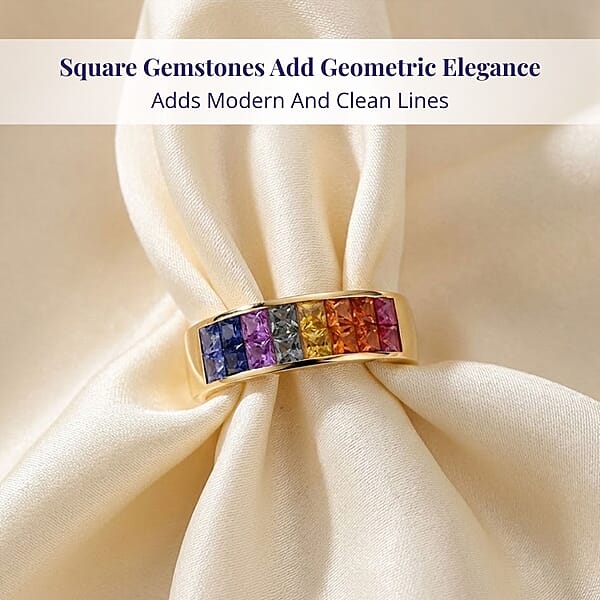 Shop Lc Luxoro AAA Rainbow Sapphire Band Ring In 10K Yellow Gold 2.40 Ctw