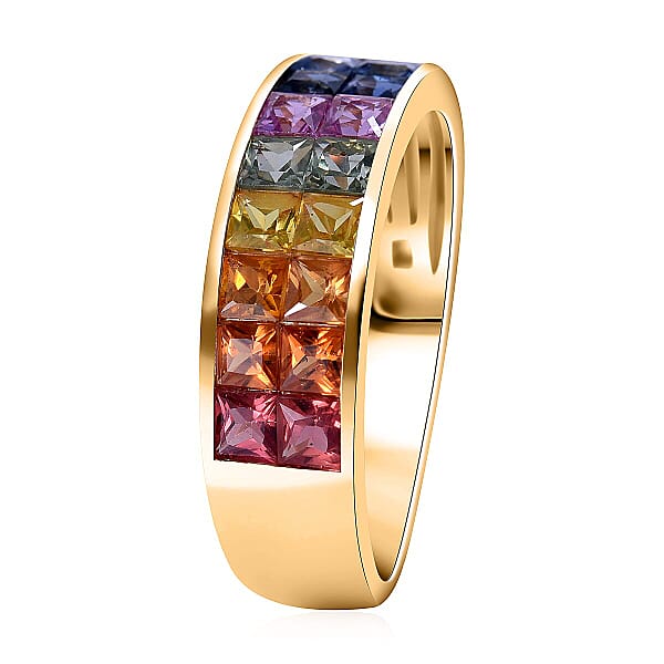Shop Lc Luxoro AAA Rainbow Sapphire Band Ring In 10K Yellow Gold 2.40 Ctw