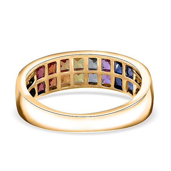 Shop Lc Luxoro AAA Rainbow Sapphire Band Ring In 10K Yellow Gold 2.40 Ctw