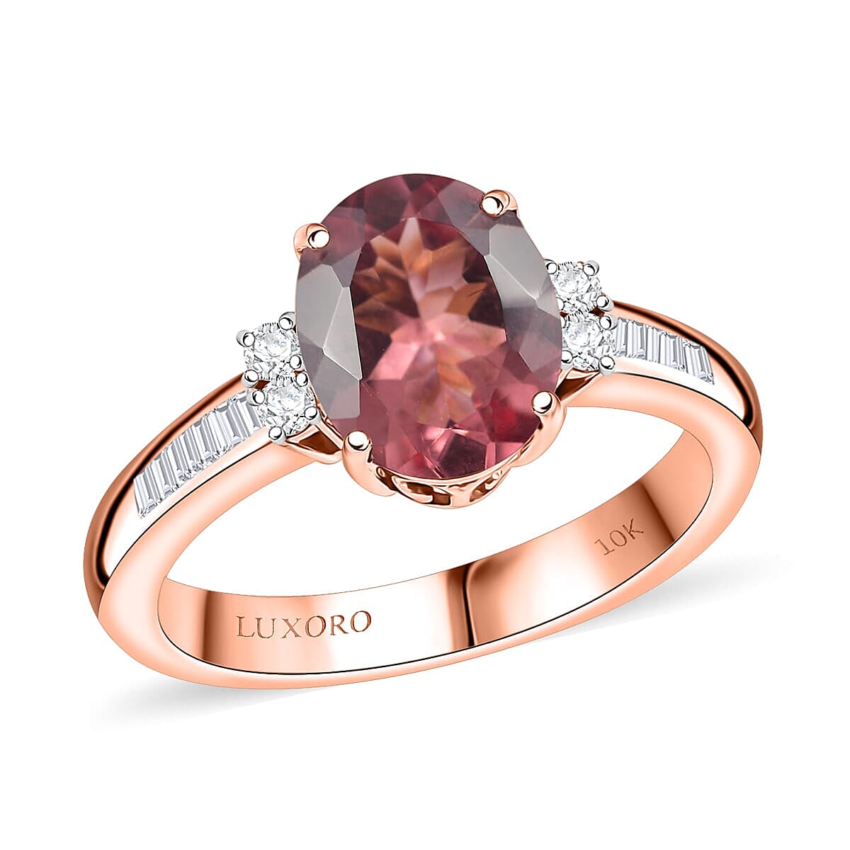 shop lc Luxoro AAA Red Apatite and G-H I2 Diamond 2.90 ctw Firelight Crown Ring in 10K Rose Gold