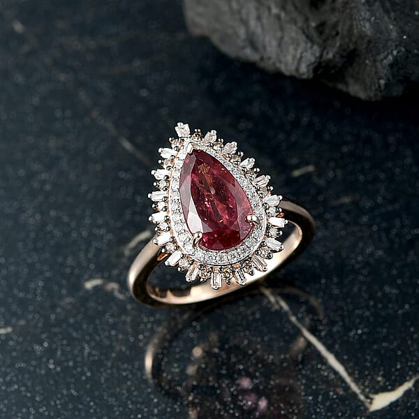 Shop Lc Luxoro AAA Red Apatite And I2 Natural Champagne And Diamond 3.00 Ctw Flare Tiara Ring In 10K Rose Gold