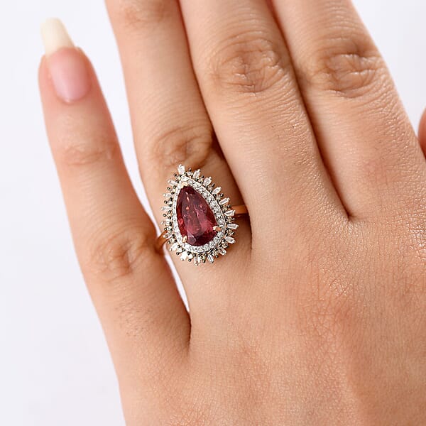 Shop Lc Luxoro AAA Red Apatite And I2 Natural Champagne And Diamond 3.00 Ctw Flare Tiara Ring In 10K Rose Gold